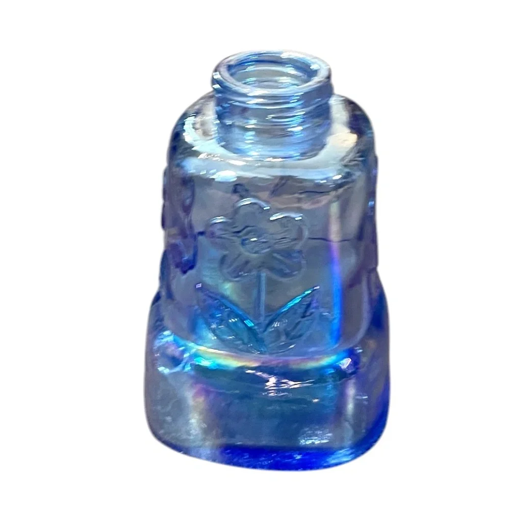 Vintage Hayes Blue Carnival Glass Bottle With Flower‎ Detail Petal